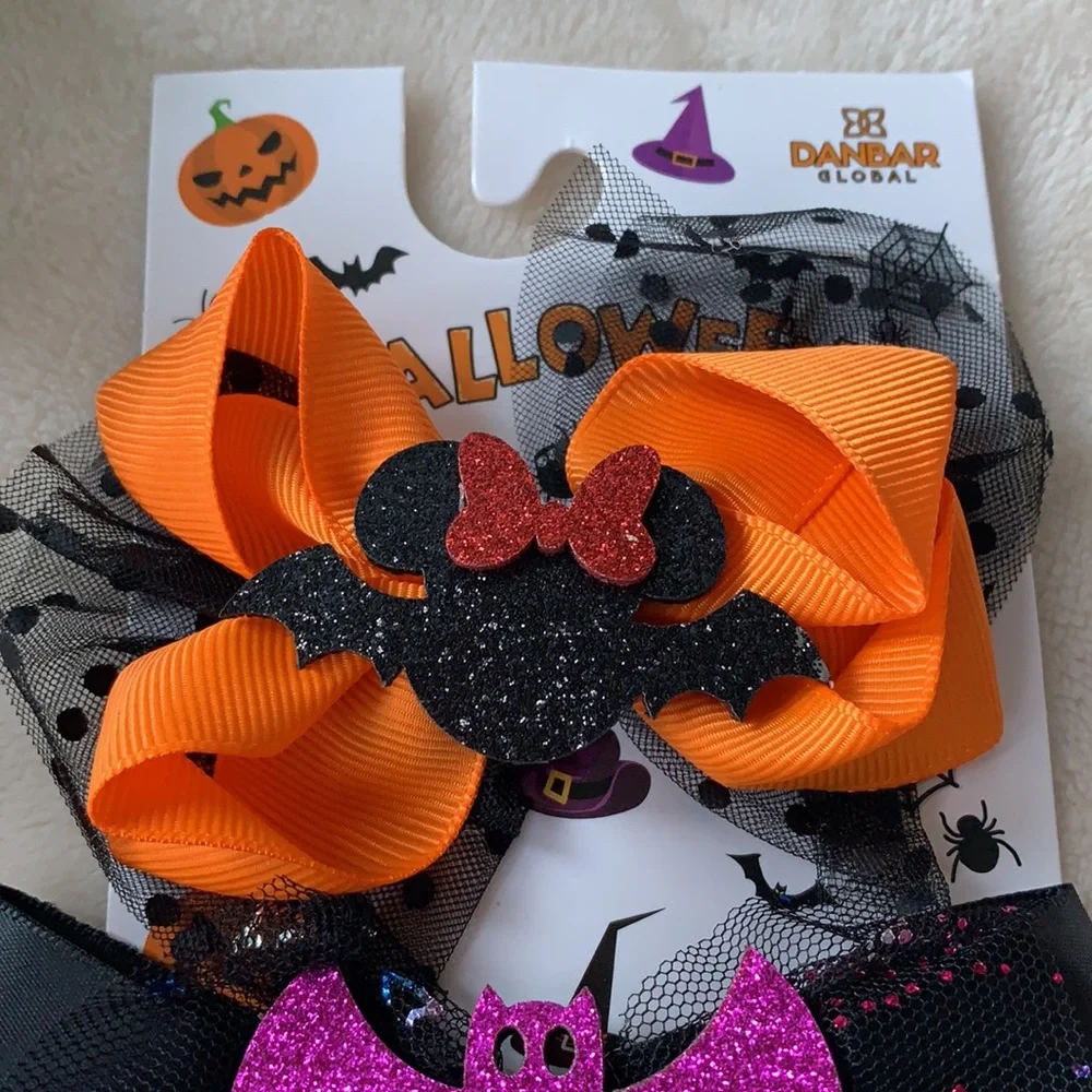 NEW 4 Halloween Hair Bows Girls Bats Minnie Mouse Spider 🕷💜